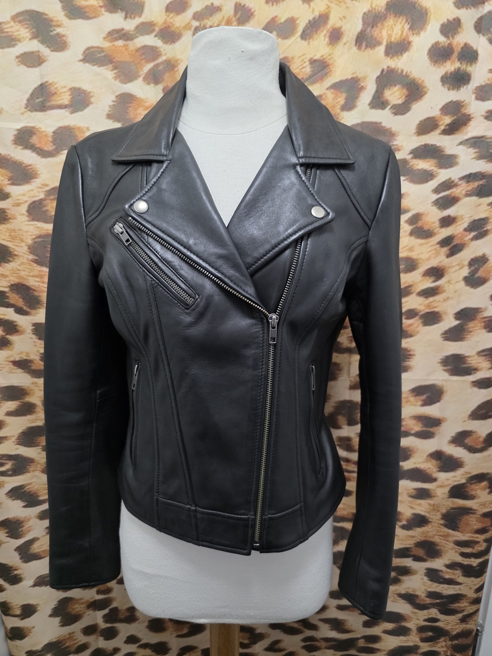 Whet Blu BETSEY Black Leather Biker Jacket - Size S